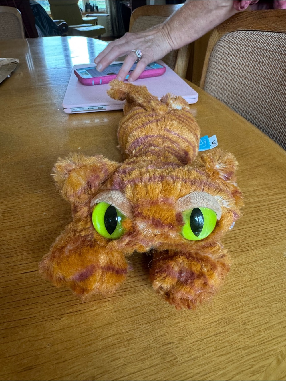 Plush Orange Tabby Cat Toy with Big Green Eyes - Brand: lavish lanky